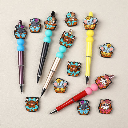 Silicone Focal Beads Basket Animals Holding Bows 20pcs 8