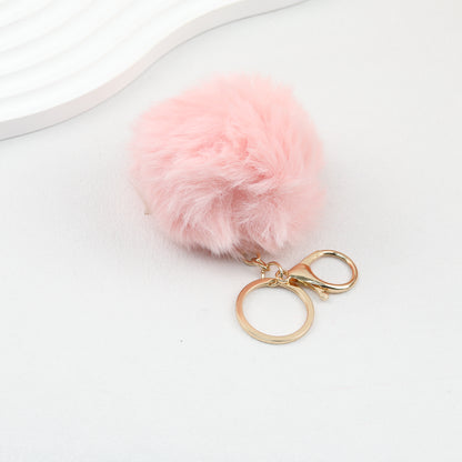 Pom Pom Keychain Fluffy Imitation Rex Rabbit Fur Ball 8cm With Lobster Clasp