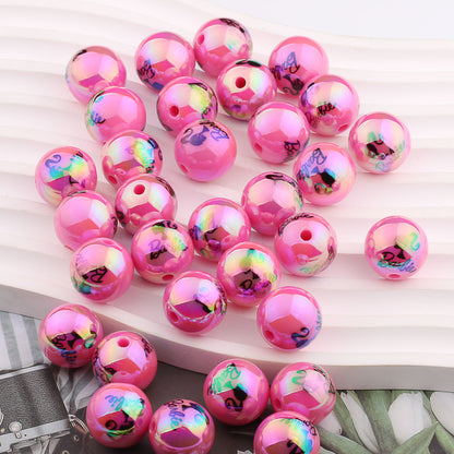 Plating Round Acrylic Beads 16mm UV Barbie Letter Printed 20pcs 7