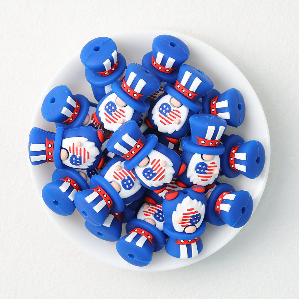 3D Patriotic Top Hat Gnome US Independence Day Silicone Focal Beads 20pcs