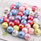 UV Plating Round Acrylic Beads 16mm Cartoon Printed 20pcs
