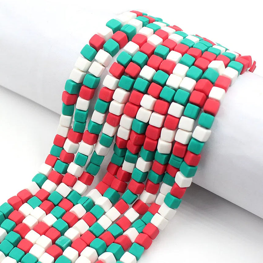Cube Clay Beads 6mm Solid Color Polymer Matte Finish 10strands 30