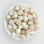 Floral Pattern 15mm Silicone Beads Light Color Printed Design 50pcs - Impatiens