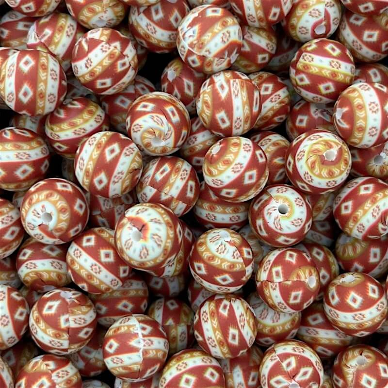 15mm Silicone Beads Brown Diamond Pattern Print 50pcs