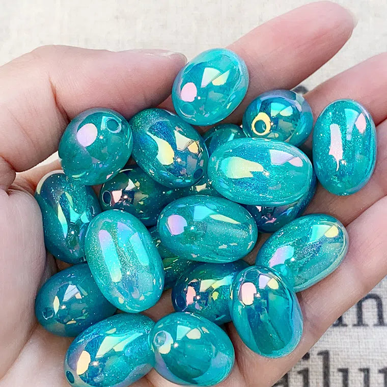 Electroplated Opal Jujube Shaped Resin Beads 21mm Iridescent 10pcs 8