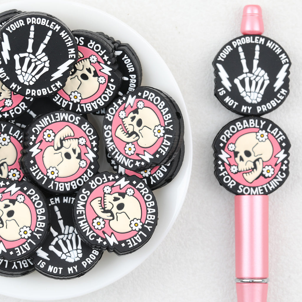 Pink Skull Hand Silicone Focal Beads Wholesale, Halloween Skeleton Finger Flat Design