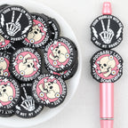 Pink Skull Hand Silicone Focal Beads Wholesale, Halloween Skeleton Finger Flat Design