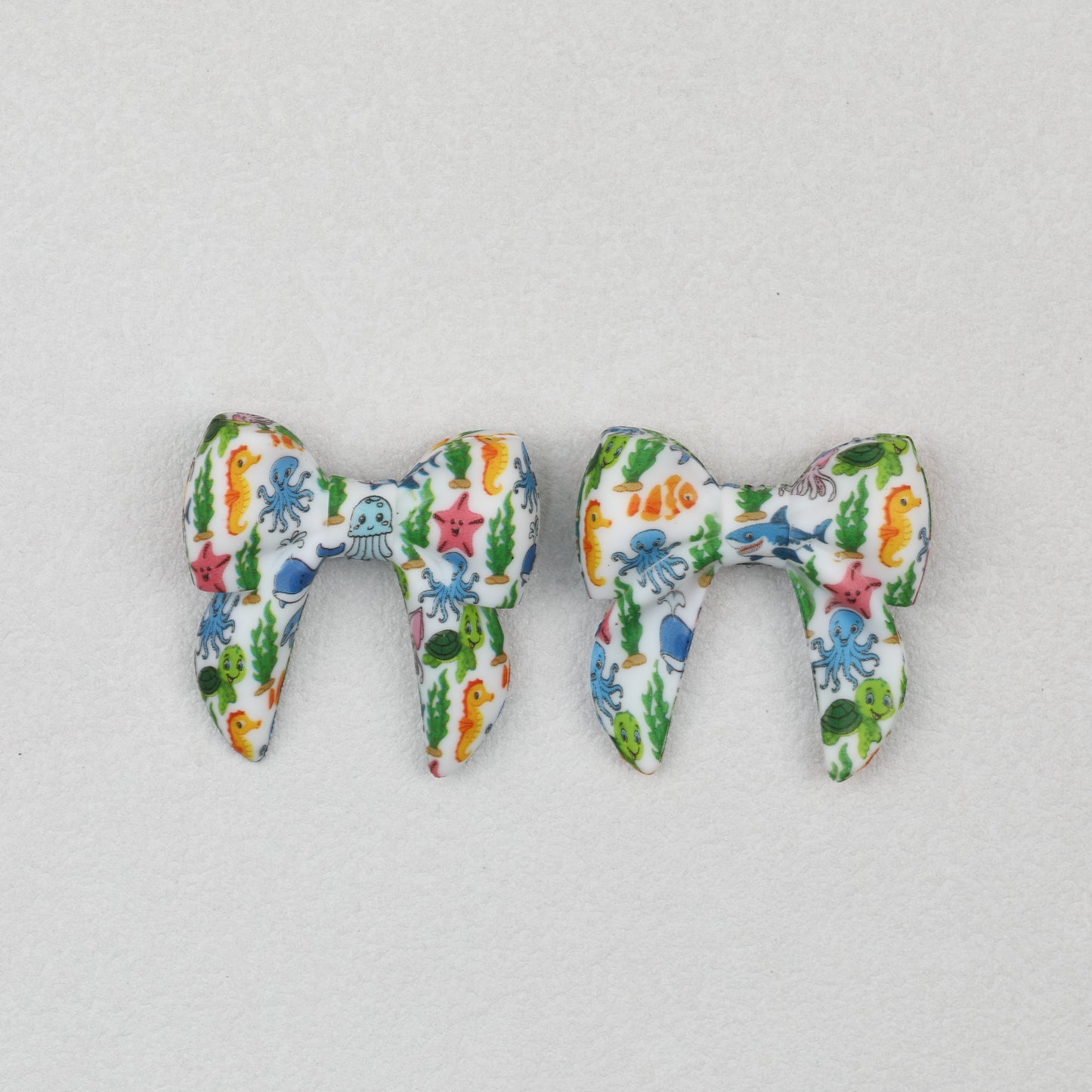 3D Printed Bow Shape Silicone Beads Colorful Pattern 10pcs 13