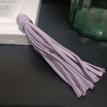 Silver PU Leather Tassel Keychain Metallic 9cm Length 19