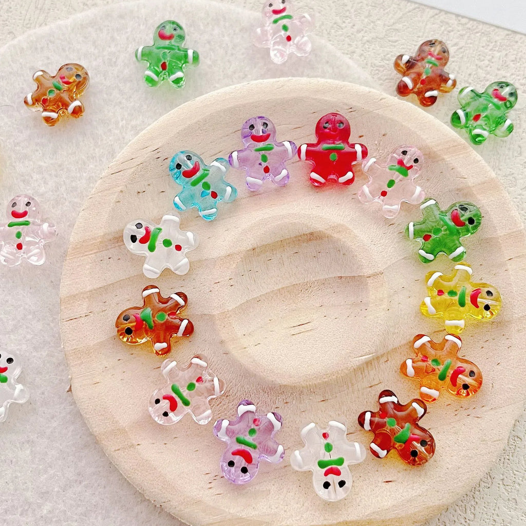 Hand Painted Gingerbread Man Glass Beads 13x15mm Enamel Christmas 1pc 2