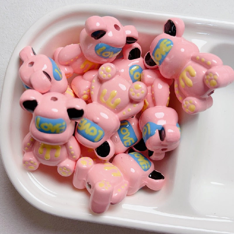 Hand Painted Bear Acrylic Beads 33x22mm Glossy Pastel 5pcs 3