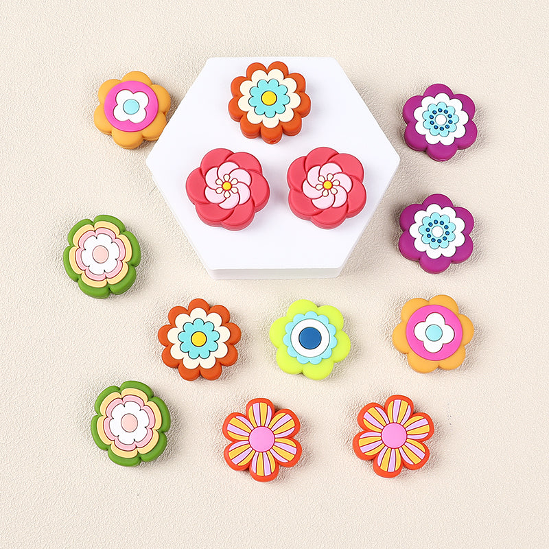 Silicone Focal Beads Bohemian Seven Flowers Layered Petal Design 20pcs 2