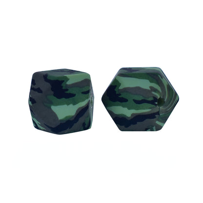 14mm Hexagon Silicone Beads Printed Camouflage Leopard Design 50pcs