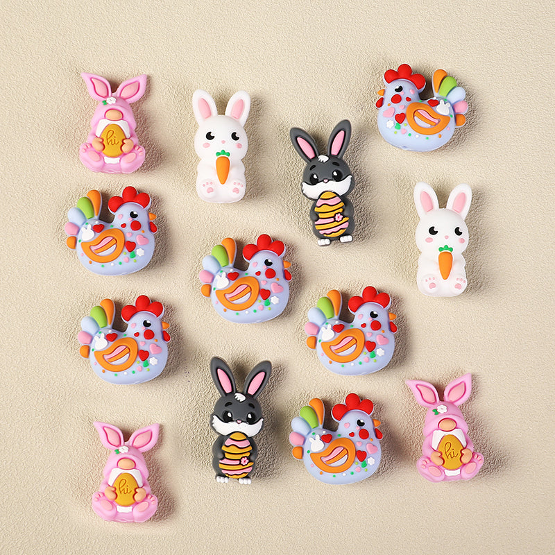 Silicone 3D Focal Beads Easter Bunny Chick Easter Egg Rabbit 20Pcs 5