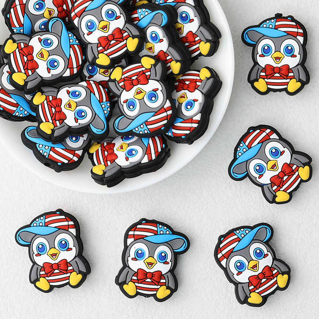 Gentleman Bow Tie Penguin Silicone Focal Beads 20 pcs