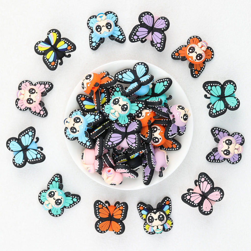 3D Colorful Butterfly Silicone Focal Beads 20Pcs 