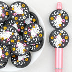 Ghost Floral Silicone Focal Beads Wholesale, Halloween Black Star Moon Pattern
