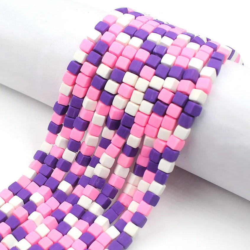 Cube Clay Beads 6mm Solid Color Polymer Matte Finish 10strands 33