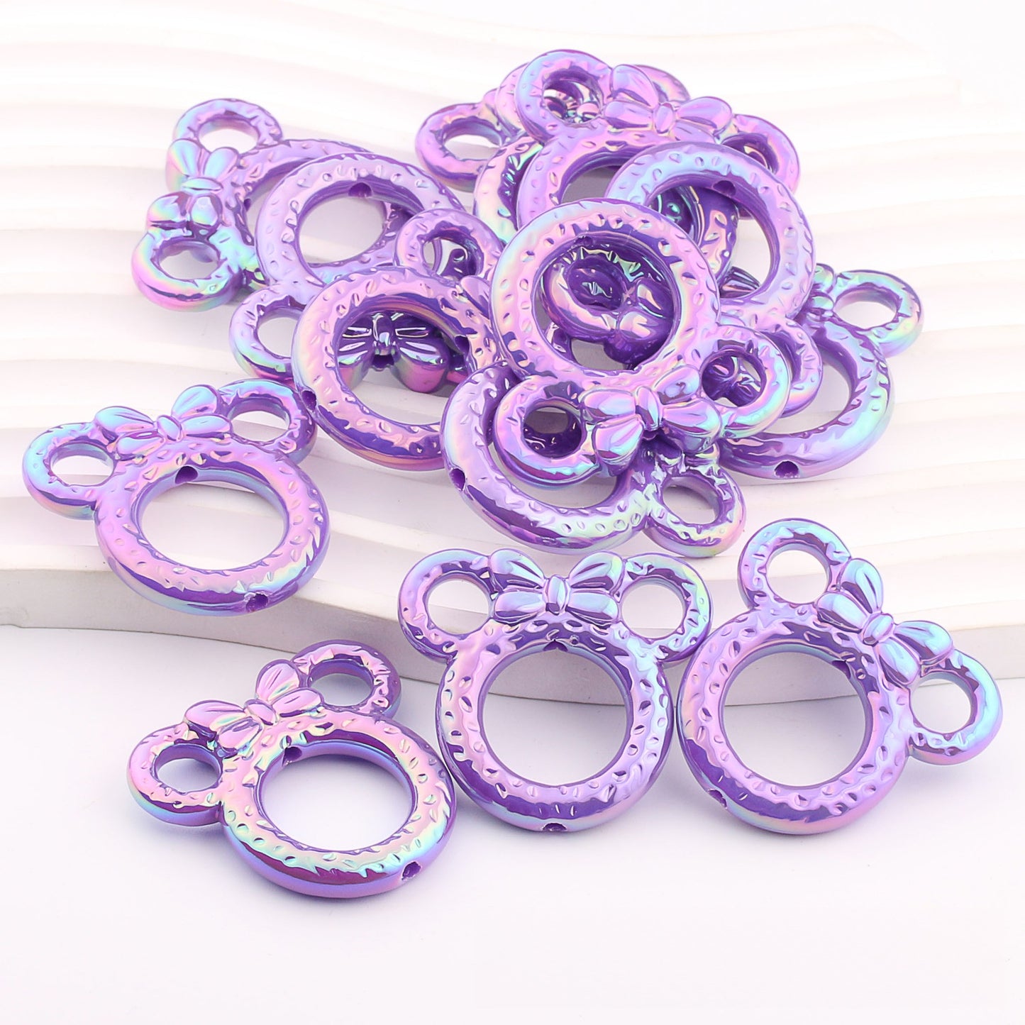 Deep UV Color Plated Solid Color Mickey Ring Head Acrylic Beads 2pcs 8
