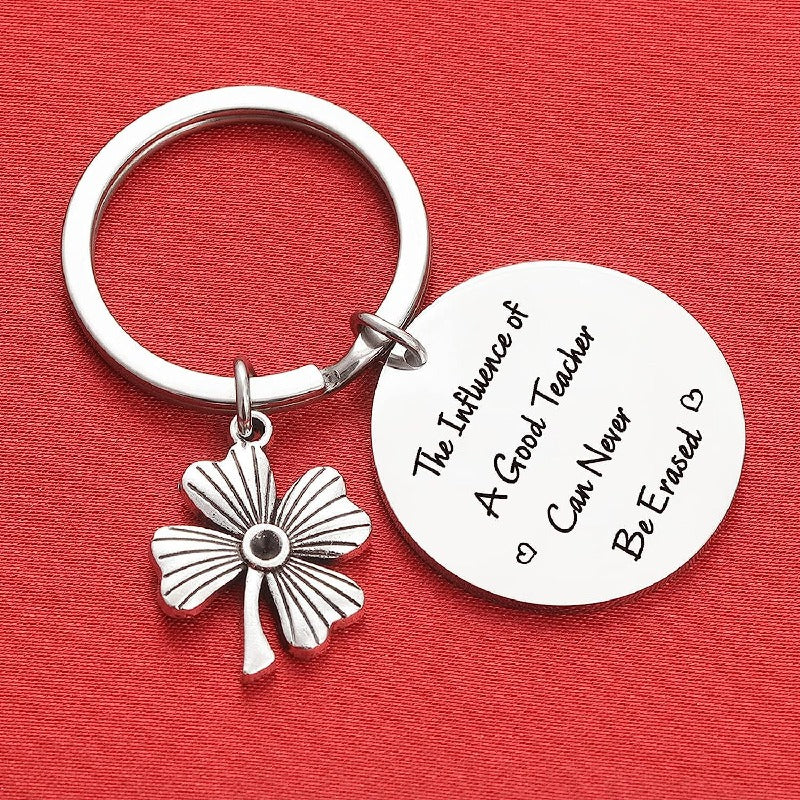 Stainless Steel Four Leaf Clover Keychain Teacher Gift Engraved 4