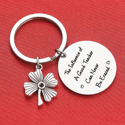Stainless Steel Four Leaf Clover Keychain Teacher Gift Engraved 4