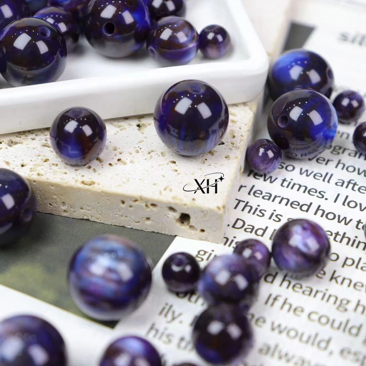 Monet Oil Painting Style Round Resin Beads 8mm 100pcs 4
