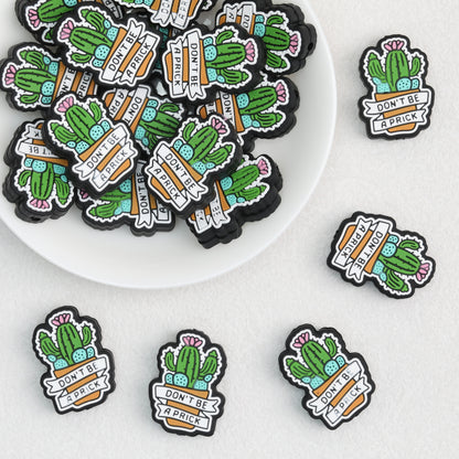 Cactus Silicone Focal Beads with Text Design 20pcs