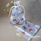 Organza Drawstring Bags Metallic Butterfly Puppy Paw Pattern 10pcs 3