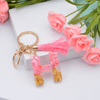 Resin Floral Pink Tassel Monogram Keychain Alphabet Letter A 8
