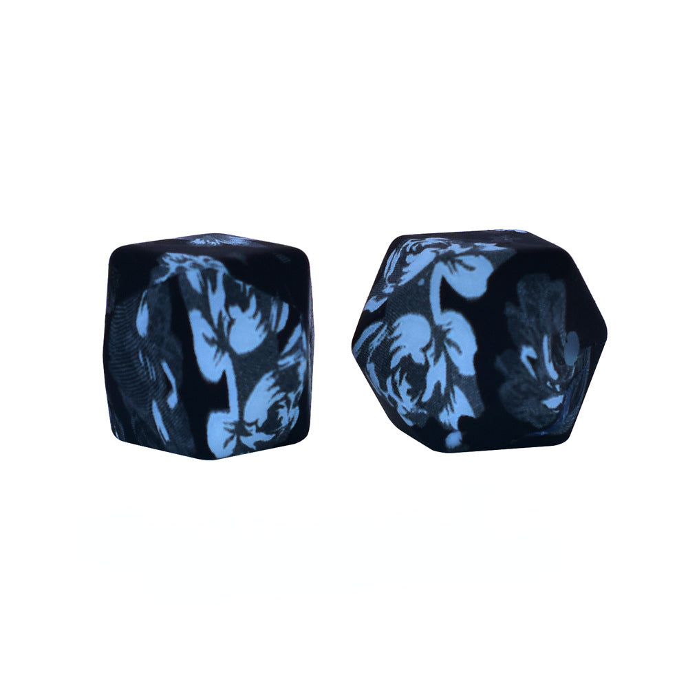 14mm Hexagon Silicone Beads Printed Camouflage Leopard Design 50pcs