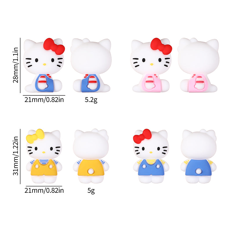 Silicone 3D Focal Beads Hello Kitty Wearing Blue Pink Yellow Clothes 20pcs 8