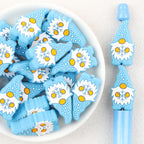 Snowflake Gnome Silicone Focal Beads Wholesale, Winter Blue Design With White Yellow Accents
