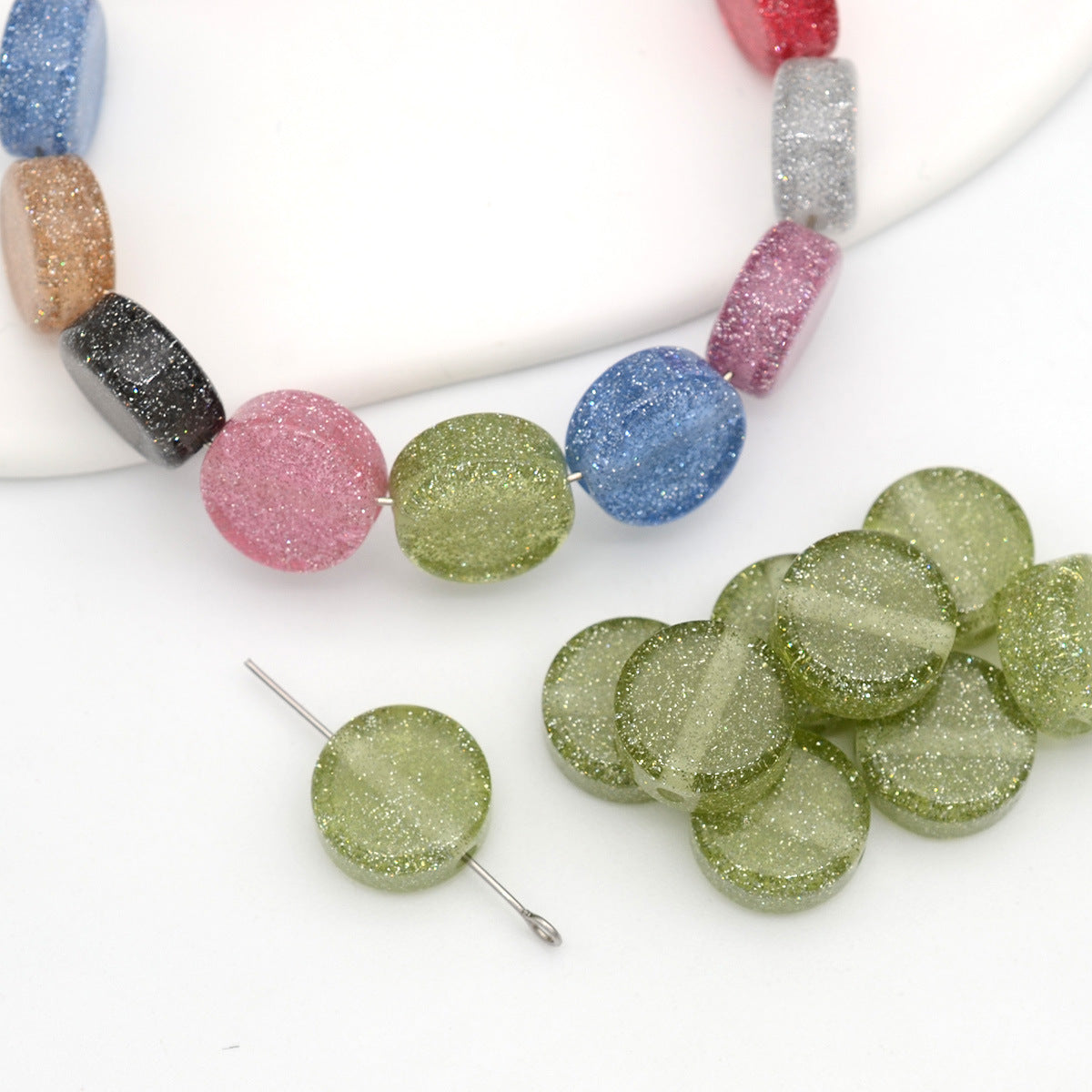 Glitter Flat Round Resin Beads 12mm Shiny Sparkle Colors 50pcs 8