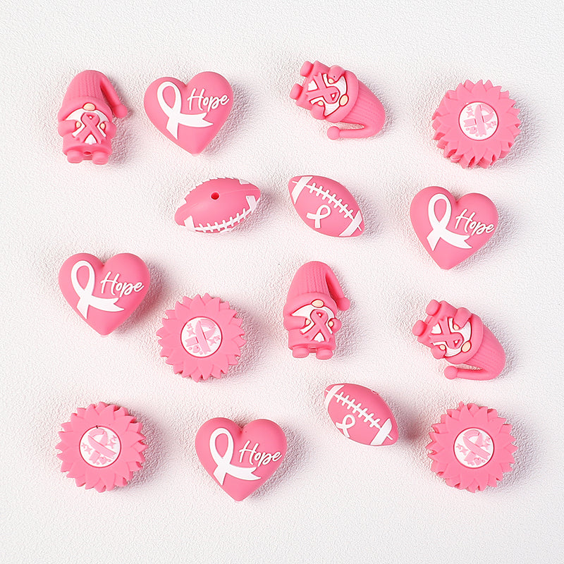 Breast Cancer Awareness 3D Silicone Focal Beads Pink Ribbon 20pcs 4