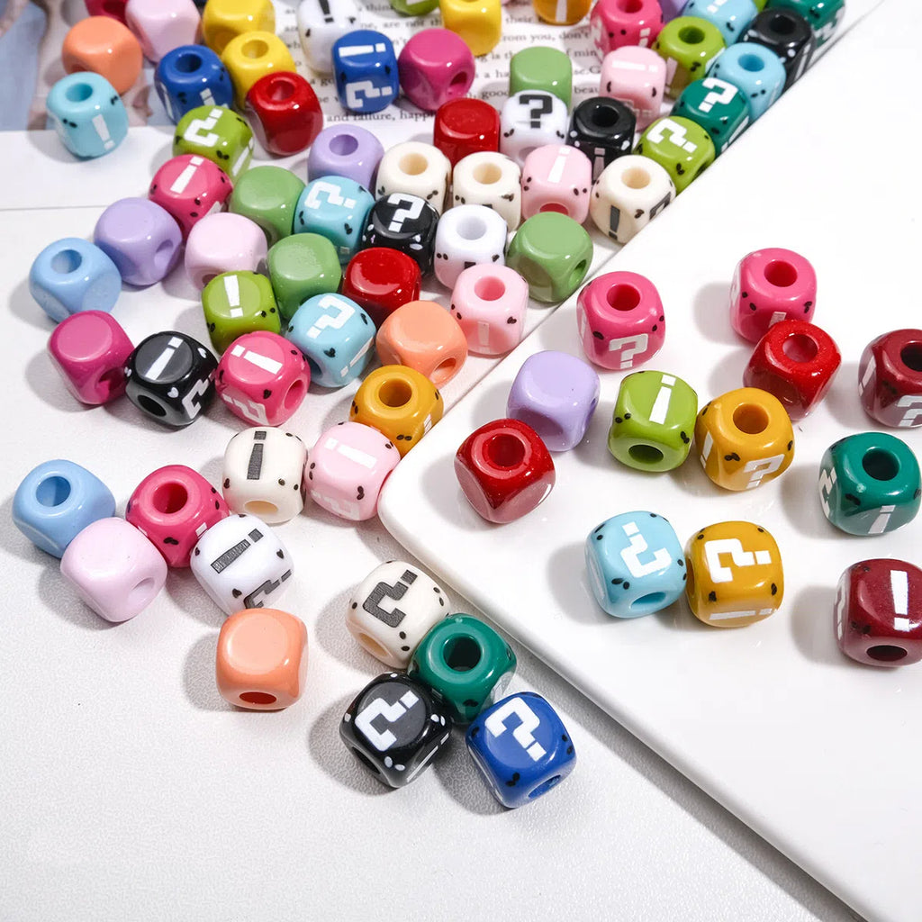 Painted Square Acrylic Beads 11mm Large Hole Question Mark 50pcs 3