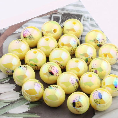 UV Plating Round Acrylic Beads 16mm Cartoon Printed 20pcs 5