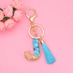 Blue Resin Tassel Monogram Keychain with Gold Flake Accent 12