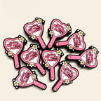 Silicone Focal Beads Double Sided Heart Mirror with Floral Accents 20pcs