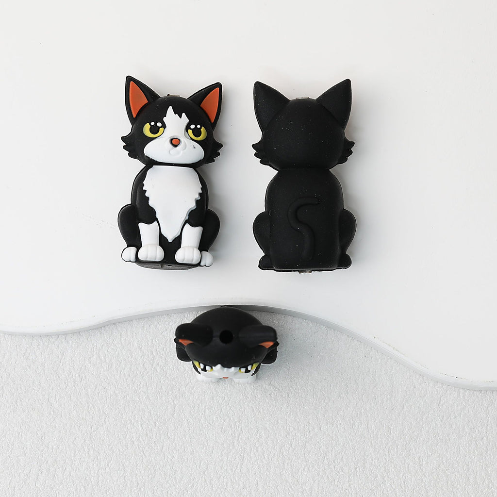 3D Cute Sitting Cat Yellow Eye Silicone Focal Beads 20pcs