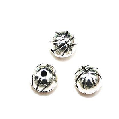 Round Metal Beads 10mm Antique Silver Basketball Design 50pcs