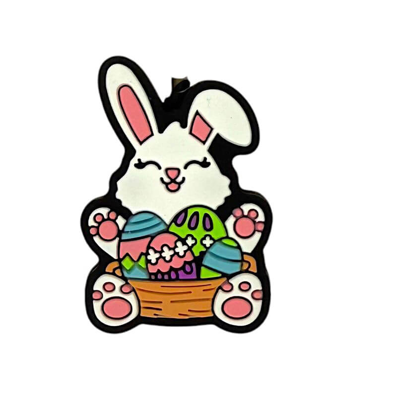 Silicone Focal Beads Easter Bunny Holding Basket of Pastel Eggs