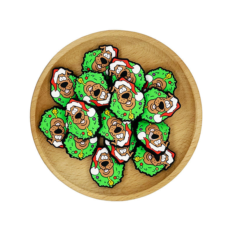 Silicone Focal Beads Christmas Scooby Doo Santa Hat Wreath 20pcs 2