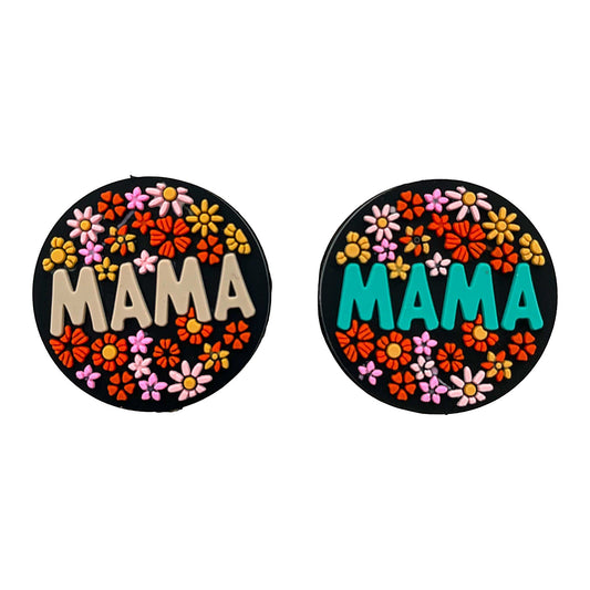 Silicone Focal Beads Mama Retro Floral Surround Text 20pcs