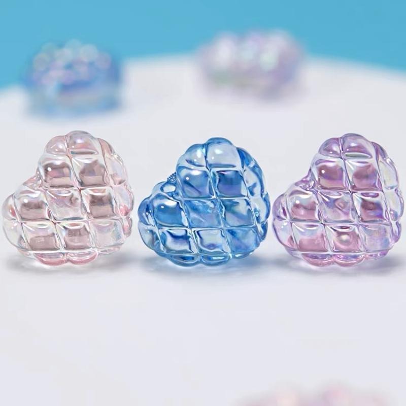 Transparent Heart Acrylic Beads 18x20mm Quilted Pastel 10pcs