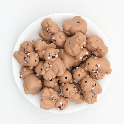 Parent Child Brown Bear 3D Silicone Focal Beads 20pcs 2