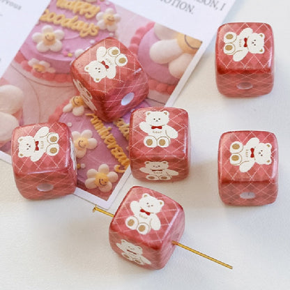 Cherry Bear Rabbit Square Acrylic Beads 14mm Playful Pattern 5pcs 6