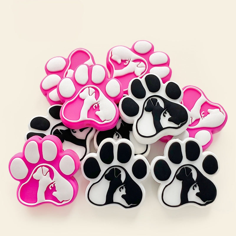 Silicone Focal Beads Dog Claw Prints With Dog Silhouettes 20pcs