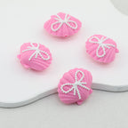 3D Pink Shell Pattern Silicone Focal Beads with White Dot Bow 20pcs