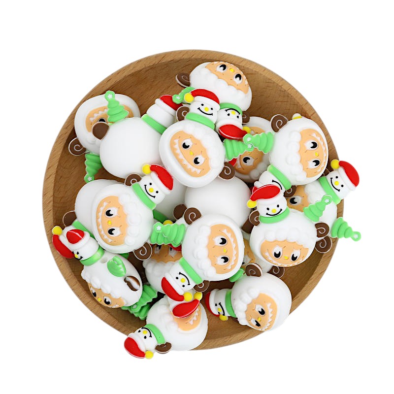 Silicone 3D Focal Beads Christmas Snowman Wearing Red Hat Green Scarf 20Pcs 3