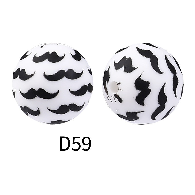 50Pcs 15mm Colored pattern printed silicone beads 61